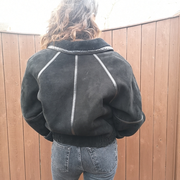 Shearling & Leather Bomber Coat - Picture 4 of 4